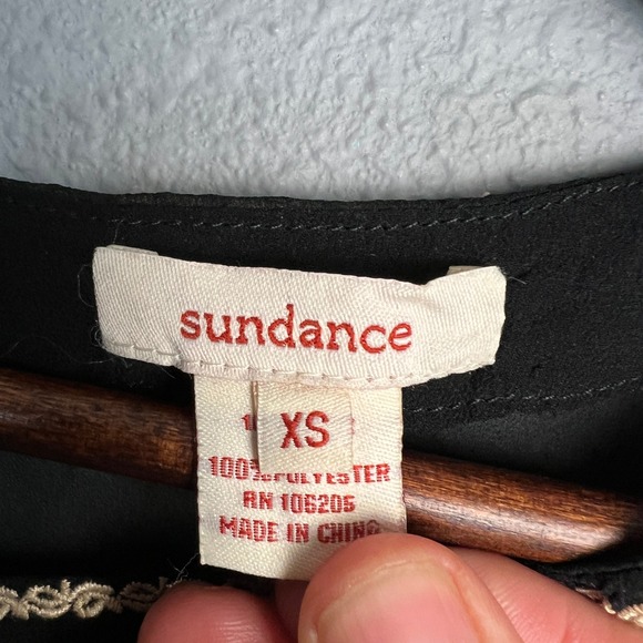Sundance‎ Silk Embroidered Blouse XS Long Sleeve Black Sheer Boho Top Festival - Picture 4 of 15